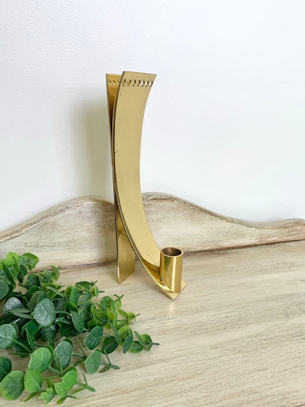 Vintage PartyLite Brass Wall Sconce Candle Holder Modern Curved Gold Tone Decor